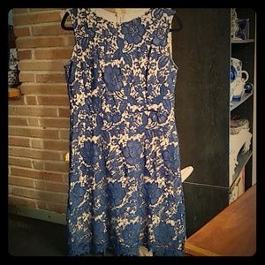 Blue Lace over Tan Size XL Dress by Ryan Michelle